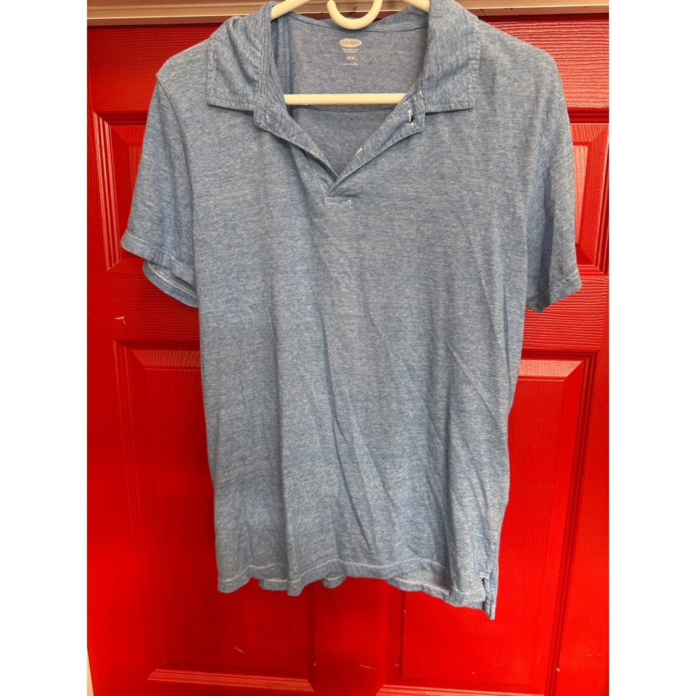 Old Navy Mens Polo Shirt Medium Blue White Micro Stripe Short Sleeve Jersey Top